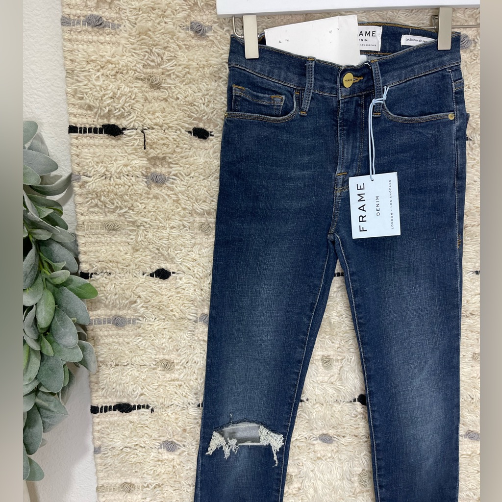 Nwt Frame Denim Distressed Dark Wash Ankle Skinny Jeans Size 24